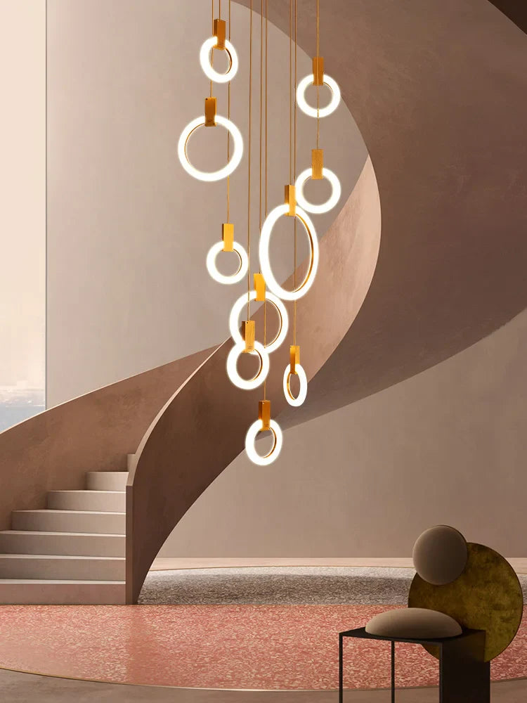 Axyaa Wooden LED Chandelier Ceiling Light for Staircase, Living Room, Dining Room