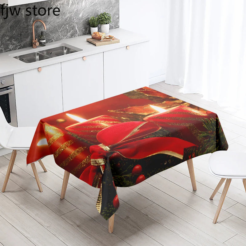 Axyaa Christmas Candle Printed Tablecloth Set