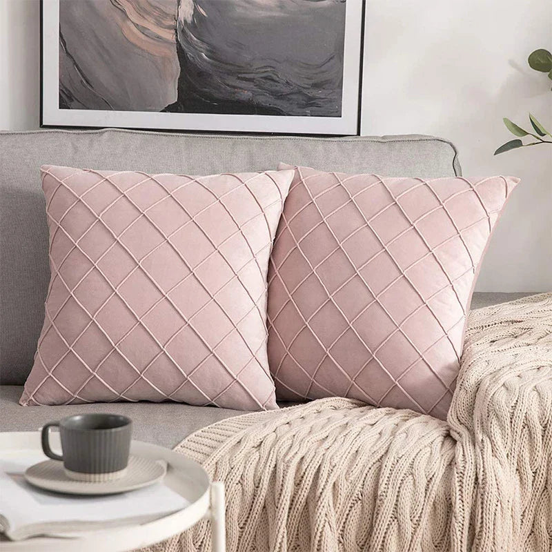 Axyaa Blue Velvet Plaid Cushion Cover for Stylish Living Room Décor