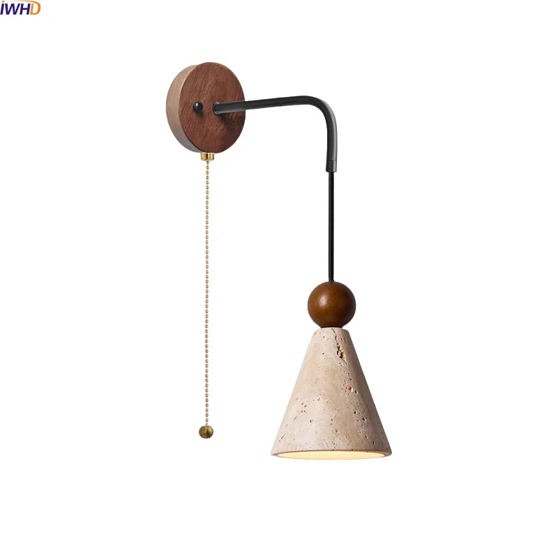 Axyaa Wabi Sabi LED Wall Lamp Wood Yellow Travertine Stone Shade for Home Decor