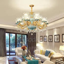 Luxury Crystal Blue Ceramic Chandelier for Living Room Ceiling by Axyaa