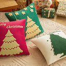Axyaa Christmas Tree Velvet Embroidered Pillowcase in Red and Green