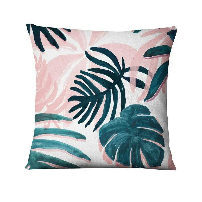 Axyaa Tropical Palm Leaf Print Cushion Cover for Living Room, Bedroom, and Car