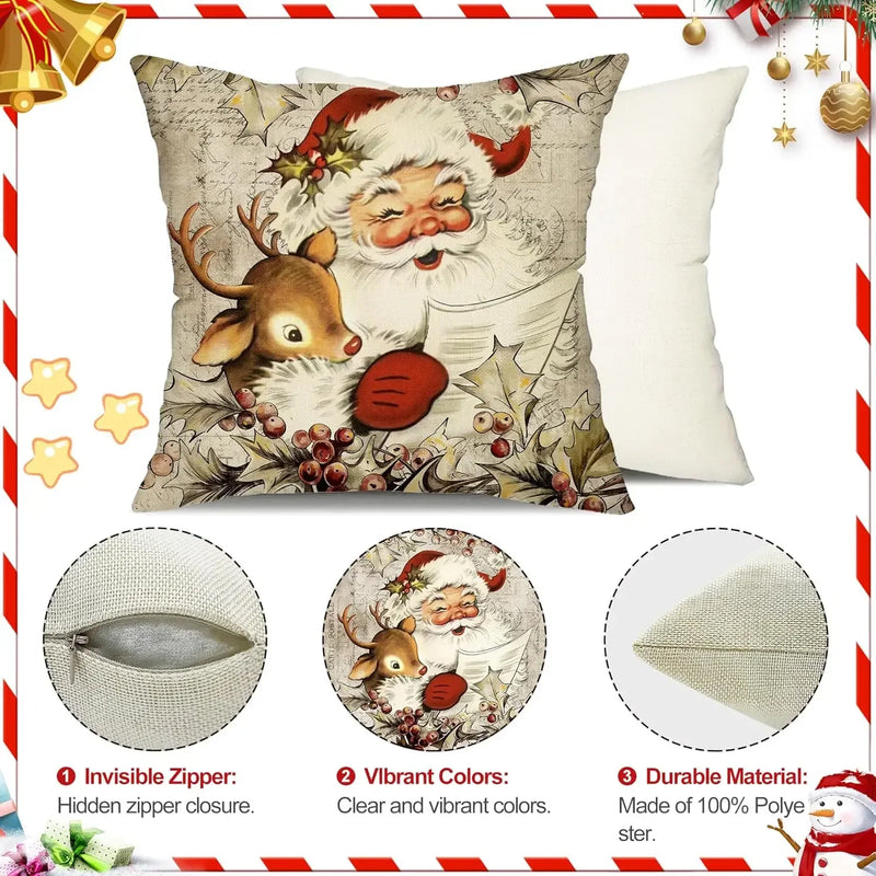 Axyaa Christmas Holiday Pillow Covers 18x18inch Retro Winter Decor for Home