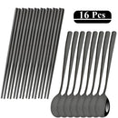 Axyaa 16-Piece Rainbow Stainless Steel Tableware Set with Dinner Spoons, Chopsticks, and Cutlery