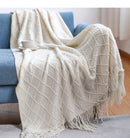 Axyaa Pink Tassels Textured Knit Blanket - Cozy Farmhouse Decor for Sofa, Bed