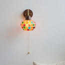 Axyaa Tiffany LED Wall Lights Pull Chain Switch Bedside Sconce Colorful Glass Stair Lamp