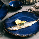 Axyaa Blue Ceramic Tableware Set - Steak Plate, Salad Bowl, Fish Plate, Sauce Dish