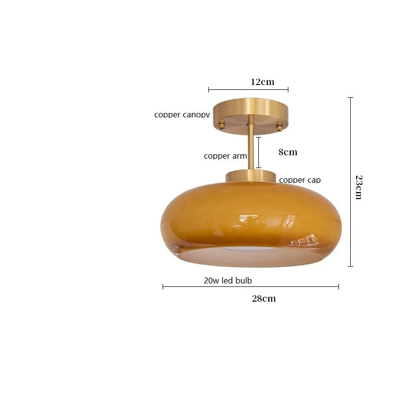 Axyaa Nordic Modern LED Ceiling Lamp with Copper Yellow Glass Lampshade