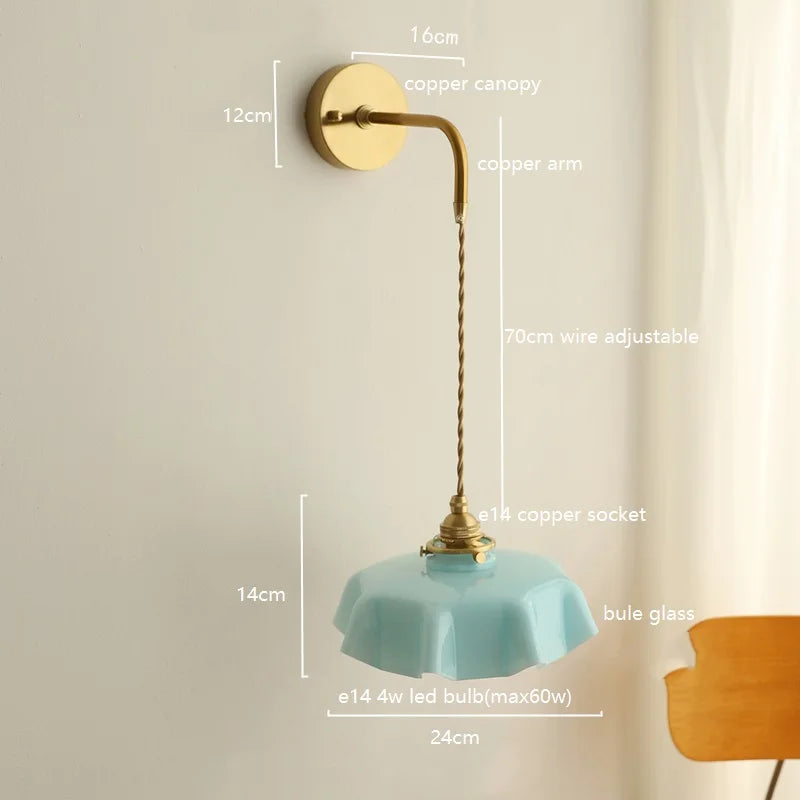 Axyaa Pink Glass LED Wall Sconce E14 Copper Socket Modern Nordic Bedroom Living Room Wall Lamp