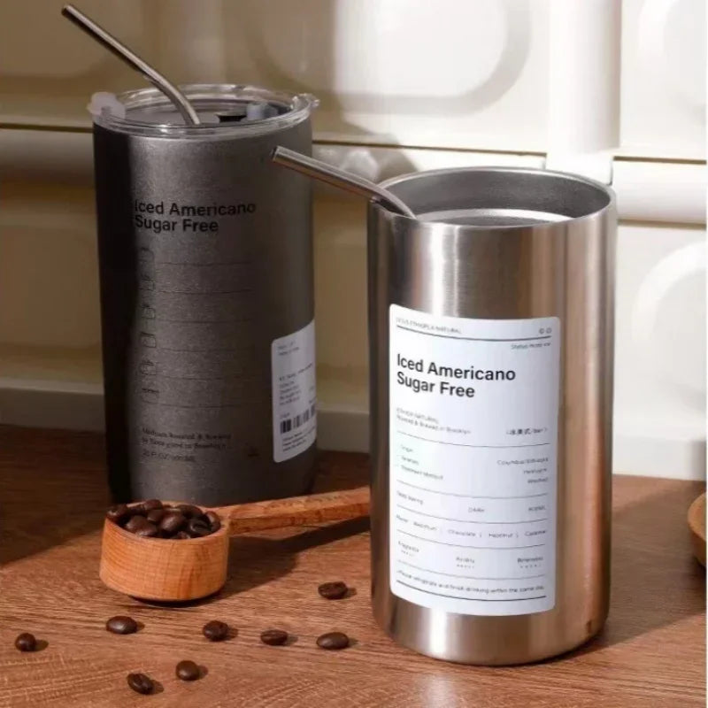 Axyaa Stainless Steel Double-layer Coffee Cup with Straw