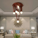 Axyaa Nordic Brown Leather Ceiling Chandelier LED Fixture - Modern Round Design