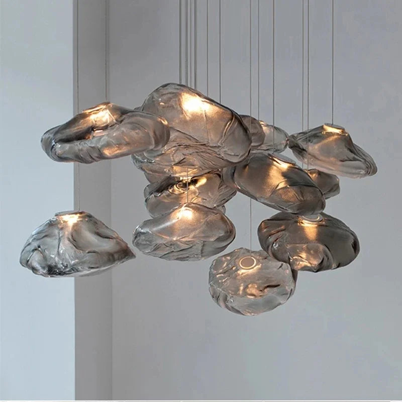 Axyaa Smoky Grey Glass Pendant Light: Artistic Hanging Lamp for Restaurants and Home