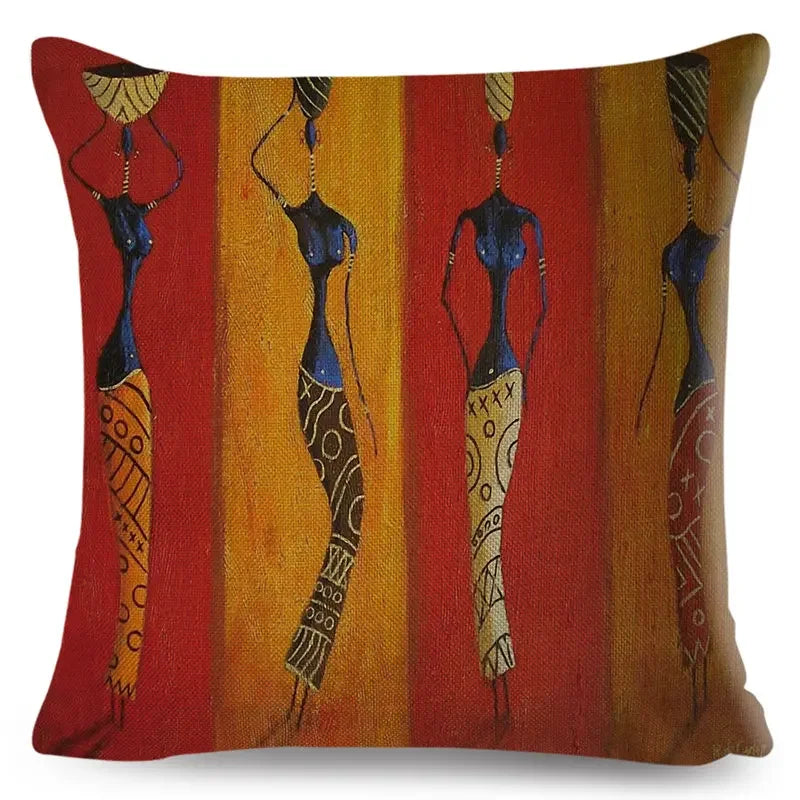 Axyaa Abstract African Woman Decorative Cotton Linen Cushion Cover