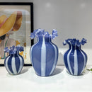 Axyaa Striped Glass Vase with Wavy Edge - Vintage Floral Arrangement Accessories
