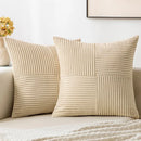 Axyaa Corduroy Throw Pillow Cover Beige Solid Cushion for Home Sofa Bed