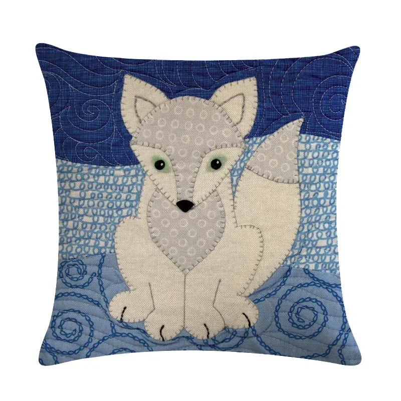 Axyaa Cartoon Animal Linen Throw Pillow Cover Home Sofa Bed Decoration 45*45cm