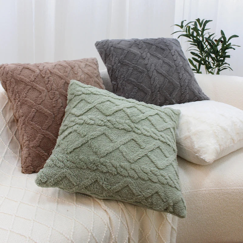 Axyaa Short Plush Geometric Pillow Cover Set for Home Decor