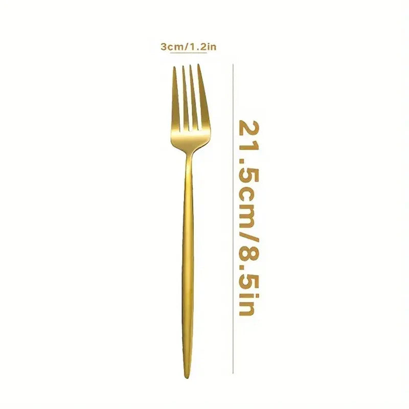 Axyaa 16pcs Stainless Steel Gold Tableware Dinner Fork Set