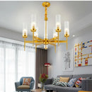 Axyaa Gold Metal Glass Pendant Light with LED, Chain Hanging Lamp for Modern Living Room
