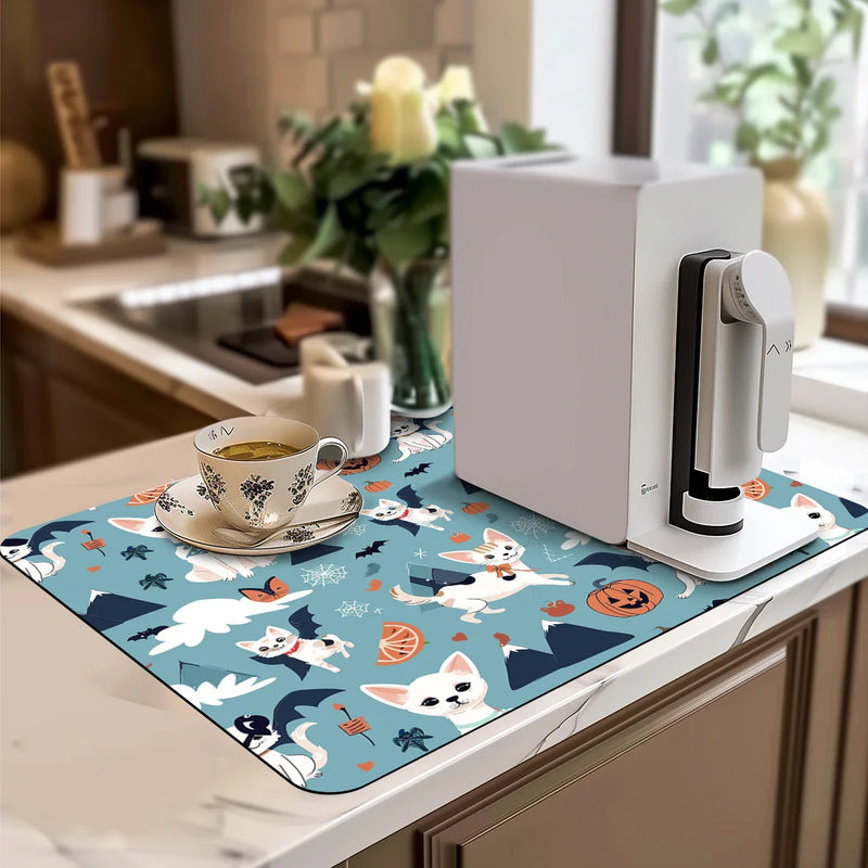 Axyaa Halloween Pumpkin Absorbent Anti-slip Drying Mat for Kitchen and Bathroom