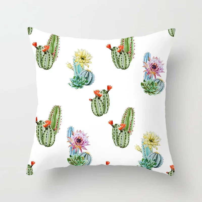 Tropical Cactus Succulent Plant Print Pillow Cover for Home Decor by Axyaa