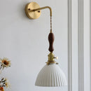 Axyaa Copper Ceramic LED Wall Lamps: Nordic Modern Walnut Handle for Living Room, Bedroom, Bathroom