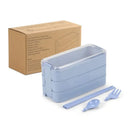 Axyaa 3-layer Wheat Straw Lunch Box with Dinnerware, Microwavable Bento Box for Adults