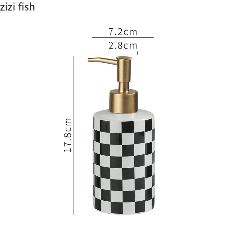 Axya Ceramic Soap Dispenser with Geometric Pattern Pump Shampoo Bottle