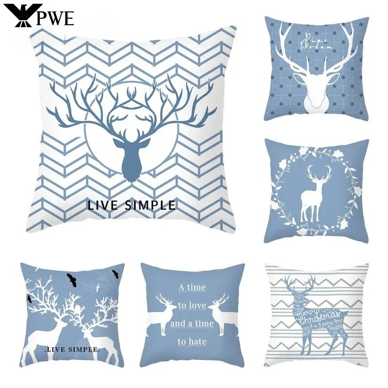 Axyaa Reindeer Print Cushion Cover: Nordic Modern Geometric Design for Home Sofa.