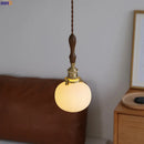 Axyaa Ceramic Ball LED Pendant Light with Copper Socket and Wood Handle