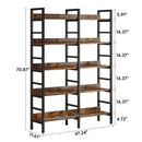 Axyaa 5-Tier Industrial Bookshelf, Double Wide Freestanding Bookcase, 71”H x 47”W Storage Shelf