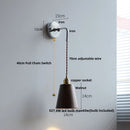 Axyaa Ash Wood LED Wall Light with Pull Chain Switch, Japanese Style Bedside Lamp