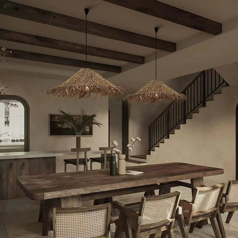 Axyaa Wabi Sabi Rattan Pendant Lights - Indoor Chandelier Lighting
