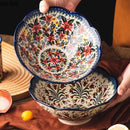 Axyaa Plant Flower Pattern Ceramic Bowl Retro Soup Ramen Salad Noodle Pasta Tableware