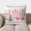 Axyaa Pink Christmas Town Merry Christmas Pillow Cover