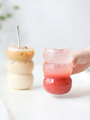 Axyaa 550ml Glass Coffee Cup Wavy Nordic Style Heat Resistant Tumbler Clip