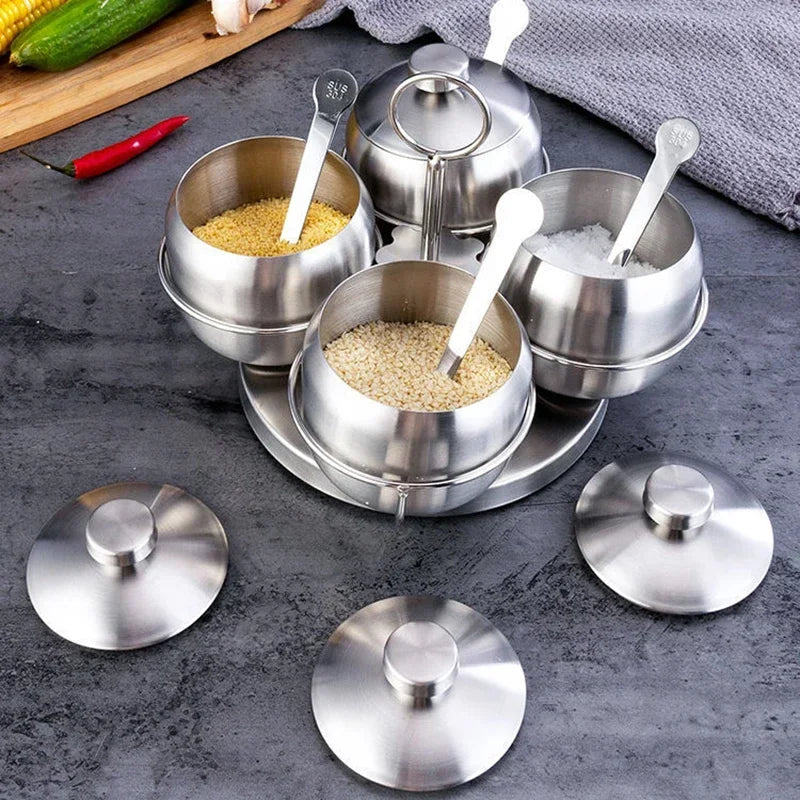 Axyaa Steel Seasoning Jars Set : Spice Container Condiment Bowls Sugar Salt Bowl
