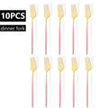Axyaa White Gold Stainless Steel Dinner Fork Set - 10Pcs Flatware Cutlery Party Kitchen