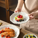 Axyaa 32pc White Stoneware Dinnerware Set | Elegant Relief Design Dinner Plates & Bowls
