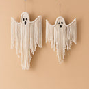 Axyaa White Macrame Ghost Wall Hanging Tapestry, Hand-Woven Tassels for Home Décor