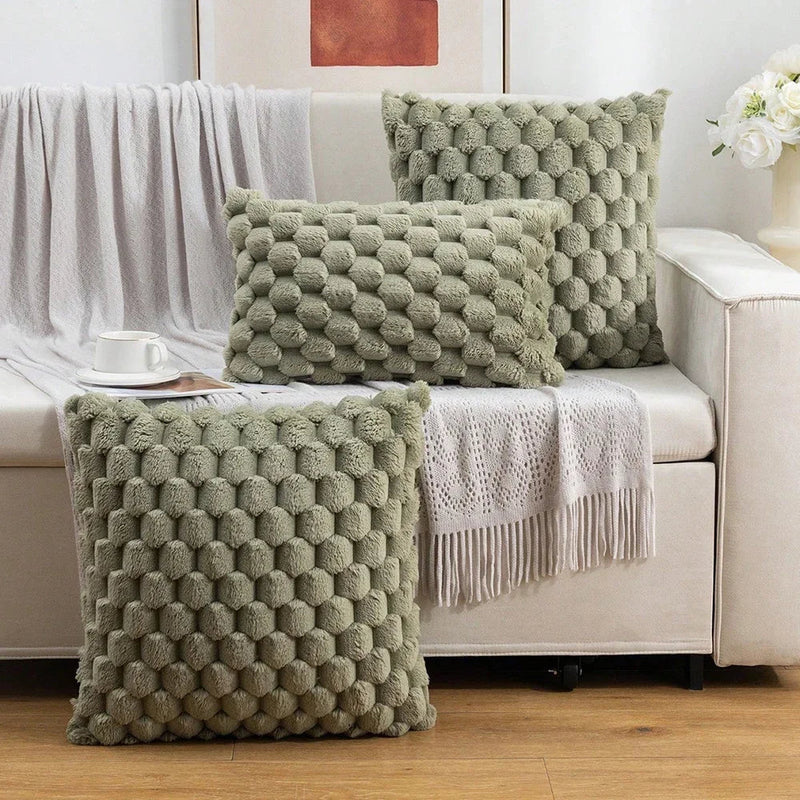 Geometric Gray Plush Pillow Covers for Couch Bed Sofa by Axyaa