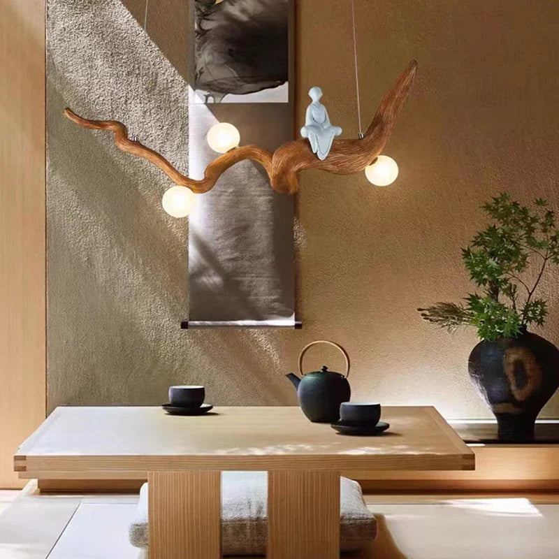 Axya Wood Color Zen Resin Branches Pendant Light for Tea House Dining Room