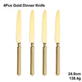 Axyaa Gold Cutlery Set Stainless Steel Mirror Sliver Fork Spoon Western Double Sided Pattern
