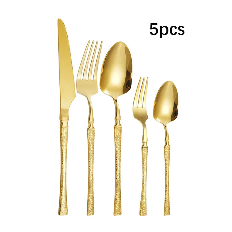 Axyaa 30-Piece Stainless Steel Tableware Set with Golden Waist Design