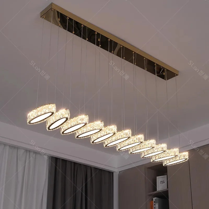 Axyaa Modern Crystal Chandelier Stair Pendant Lamp Living Room Pendant Lights Interior Lighting