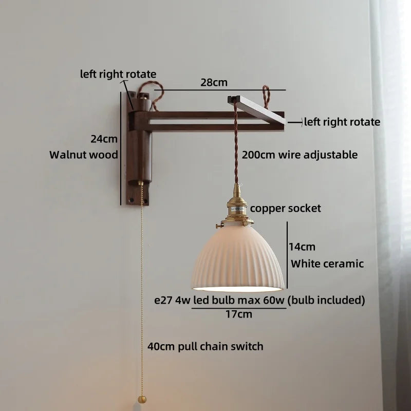 Axyaa Walnut Wood LED Wall Lamps Switch Ceramic Japan Style Kitchen Stair Light