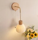Axyaa Nordic LED Wall Sconce Pull Chain Switch Wood Base Vanity Light