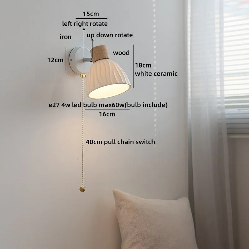 Axyaa Ceramic LED Wall Sconce: Nordic Minimalist White Bedroom Light