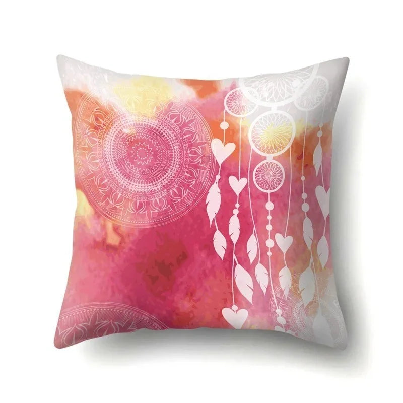 Axyaa Boho Indian Feather Dreamcatcher Pillow Cushion Cover for Home Decor